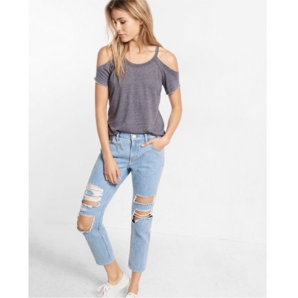 NWOT Express One Eleven Slub Burnout Cold Shoulder Top Washed Gray Size Medium